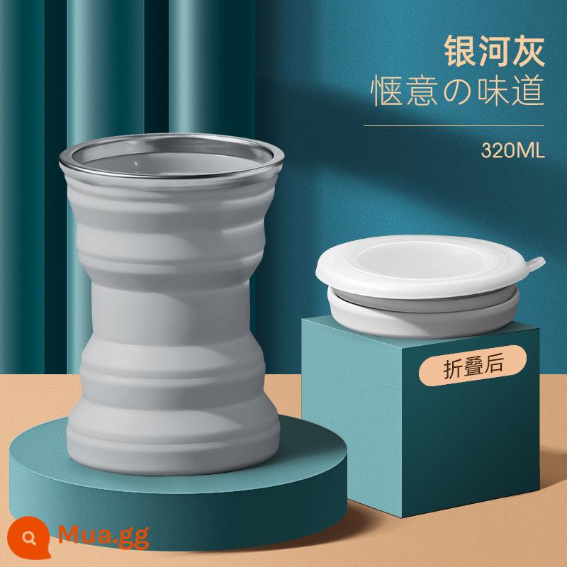 Du Lịch Du Lịch Di Động Sáng Tạo Mini Gấp Cốc Silicone Kính Thiên Văn Cốc Có Nắp Đậy Du Lịch Ngoài Trời Rửa Cốc Nước - xám