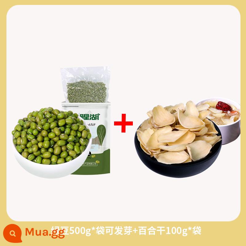 Mua 4 tặng 1 Đậu xanh Catty đóng gói chân không Jiuli Lake Fresh Farm Đậu xanh dạng hạt và dầu hạt đầy thịt và vỏ mỏng 500g - [Cháo đậu xanh và hoa huệ] 100g hoa huệ khô + 1 jin đậu xanh đóng gói chân không