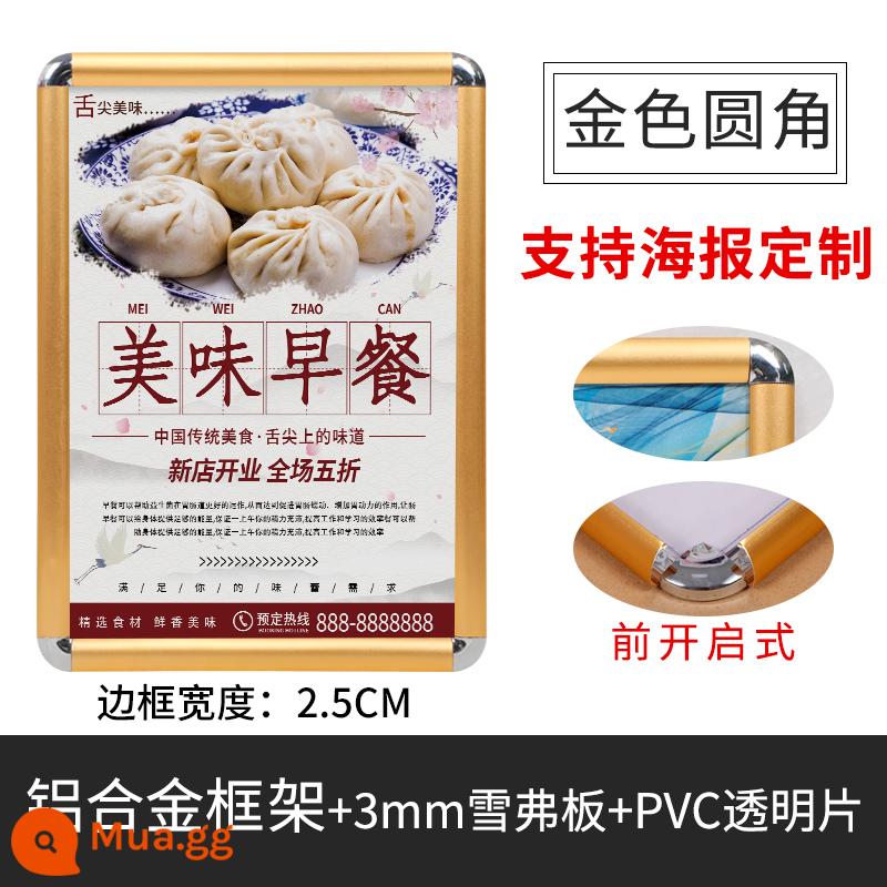 Khung ảnh khung ảnh hợp kim nhôm treo tường giấy chứng nhận a3 khung bên acrylic khung hiển thị thang máy khung áp phích quảng cáo - góc tròn vàng