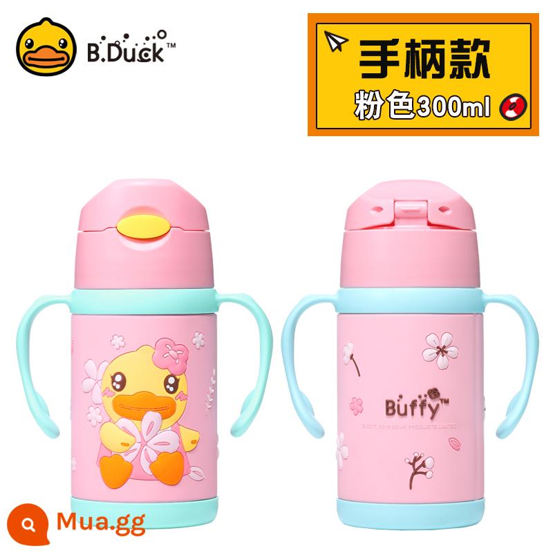 Bduck Little Yellow Duck Children Cup với đàn ông và phụ nữ trẻ em bé không gỉ Thép không gỉ Khăn uống uống nước uống nước uống - Vịt hoa anh đào có tay cầm 300ml màu hồng