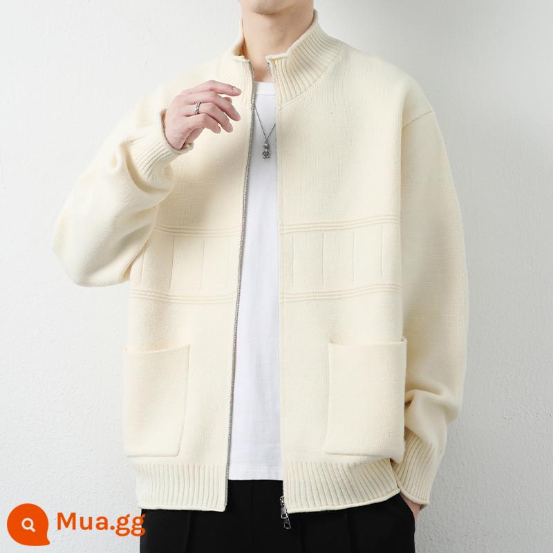 Áo khoác cardigan dệt kim cổ đứng dành cho nam mùa xuân thu áo khoác dáng rộng thương hiệu thời trang dành cho nam với trang phục vệ sinh mùa xuân cao cấp - YJ6027 màu be