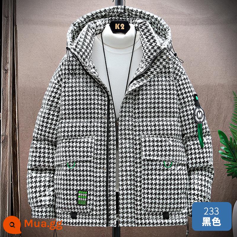 Houndstooth Xuống Áo Khoác Nam Ngắn Và Nhẹ Mùa Đông 2022 Áo Khoác Nam Có Mũ Dày Triều Thương Hiệu Dụng Cụ Quần Áo Lạnh - 233 màu đen | Lông vịt trắng chất lượng cao 90%