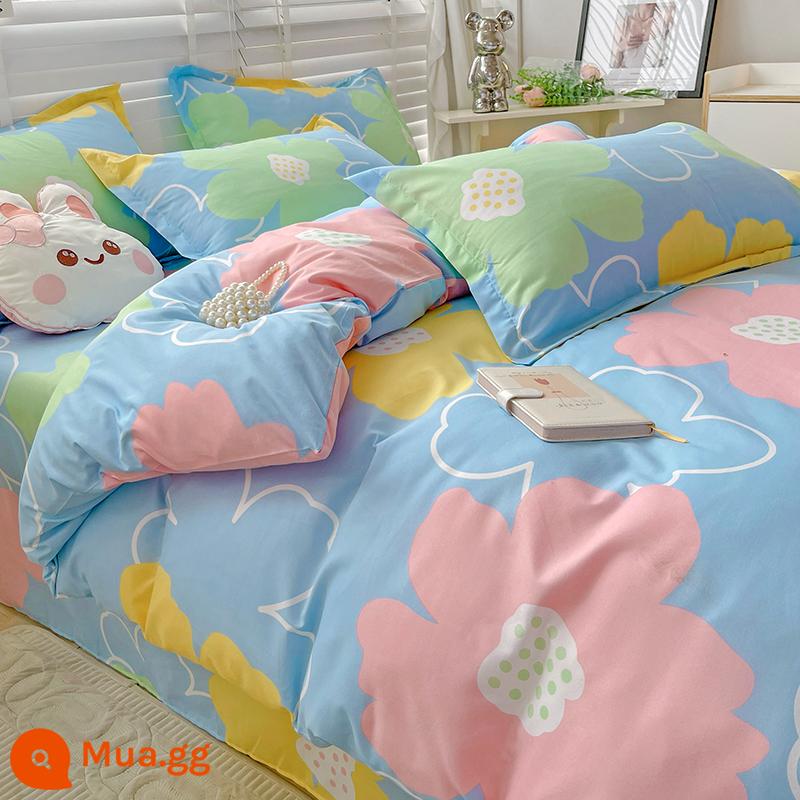 4 Bộ Chăn Ga Gối Bốn Mùa Đa Năng Có Thể Giặt Cotton Đơn Ký Túc Xá Sinh Viên Chăn 3 Bộ 3 4 - Biển hoa lãng mạn