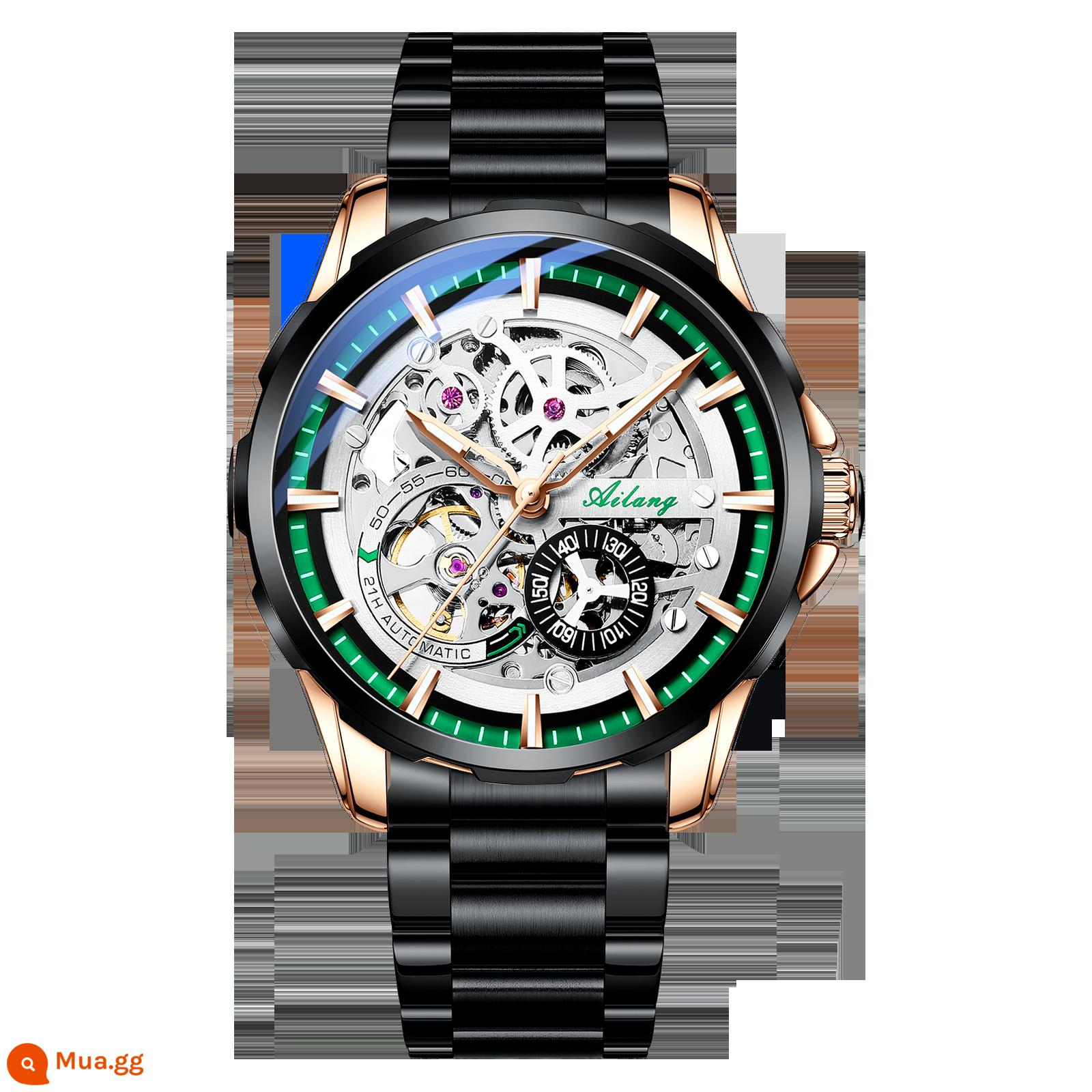 Đồng Hồ Chính Hãng Thụy Sĩ Nam Hoàn Toàn Tự Động Rỗng Cơ Top Ten Tourbillon Thương Hiệu Chống Thấm Nước Hợp Thời Trang Nam - Vỏ vàng đen, nhẫn xanh, dây thép đen (bảo hành trọn đời, tặng kèm dây da)