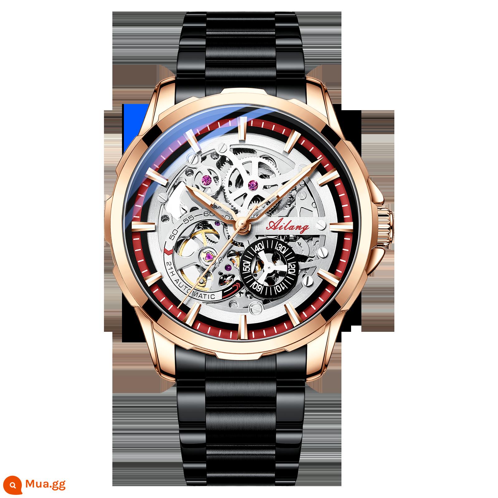 Đồng Hồ Chính Hãng Thụy Sĩ Nam Hoàn Toàn Tự Động Rỗng Cơ Top Ten Tourbillon Thương Hiệu Chống Thấm Nước Hợp Thời Trang Nam - Dây thép đen vòng đỏ vỏ hoa hồng (bảo hành trọn đời và tặng dây da)