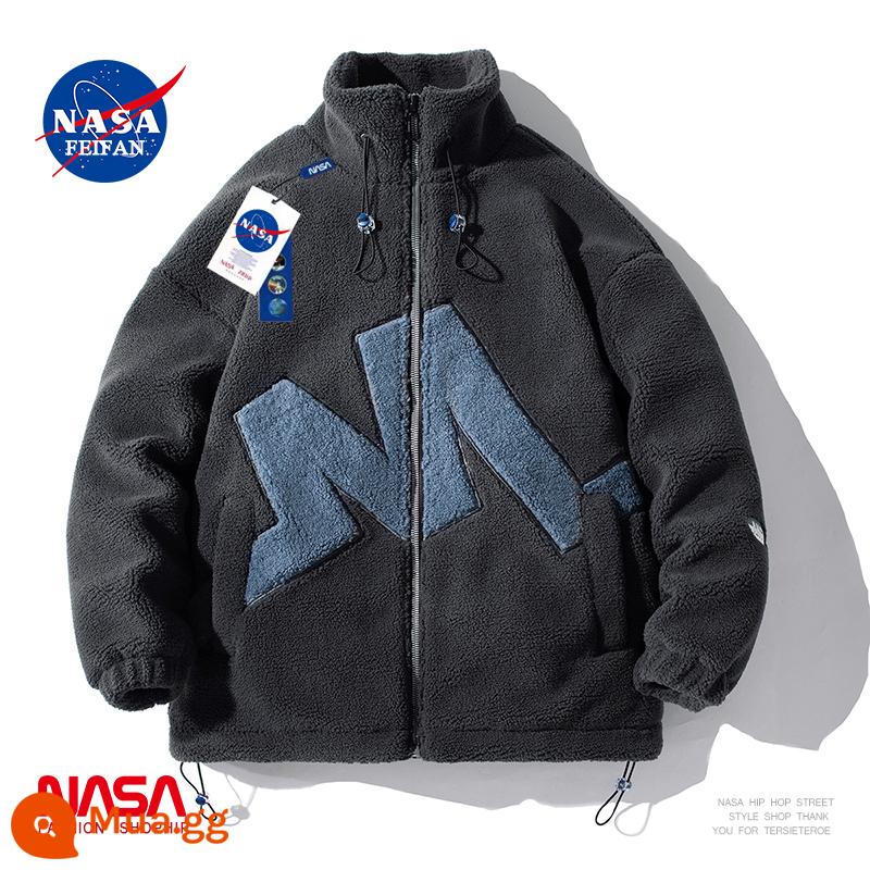 NASA chung Lamb Cashmere County Jacket Winter Plus Velvet Đổ dày Cotton Jacket Loose Tide Tide Tide - FX-8865 màu xám