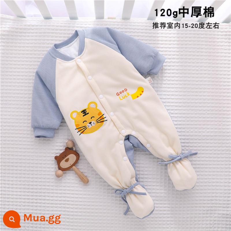 Mùa Đông Cho Bé Jumpsuit Kẹp Cotton Áo Thu Đông Thu Đông Có Đệm Chân Quần Áo Sơ Sinh Mùa Đông Đệm Bông Dày Dặn - [bọc chân và bảo vệ bụng] H824 xanh