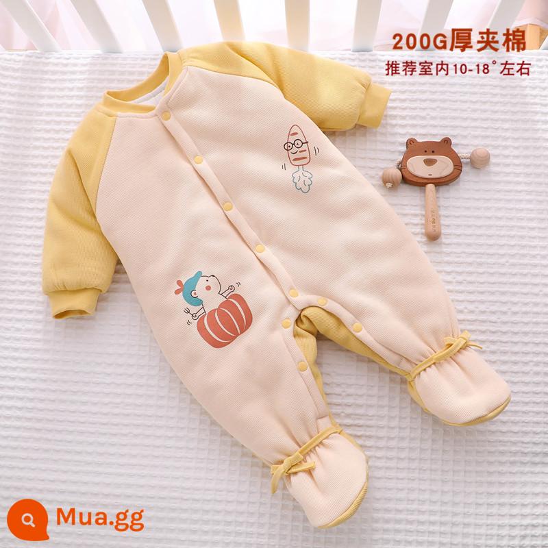 Mùa Đông Cho Bé Jumpsuit Kẹp Cotton Áo Thu Đông Thu Đông Có Đệm Chân Quần Áo Sơ Sinh Mùa Đông Đệm Bông Dày Dặn - [Khóa nhiệt độ dày] S360 màu vàng