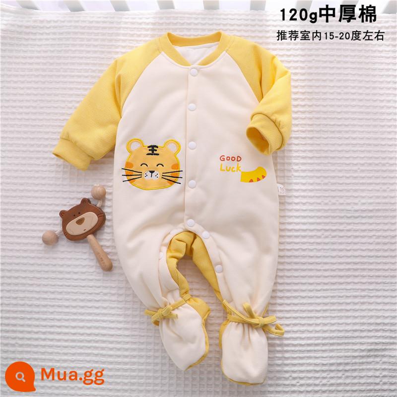 Mùa Đông Cho Bé Jumpsuit Kẹp Cotton Áo Thu Đông Thu Đông Có Đệm Chân Quần Áo Sơ Sinh Mùa Đông Đệm Bông Dày Dặn - [Bọc chân và bảo vệ bụng] H824 màu vàng