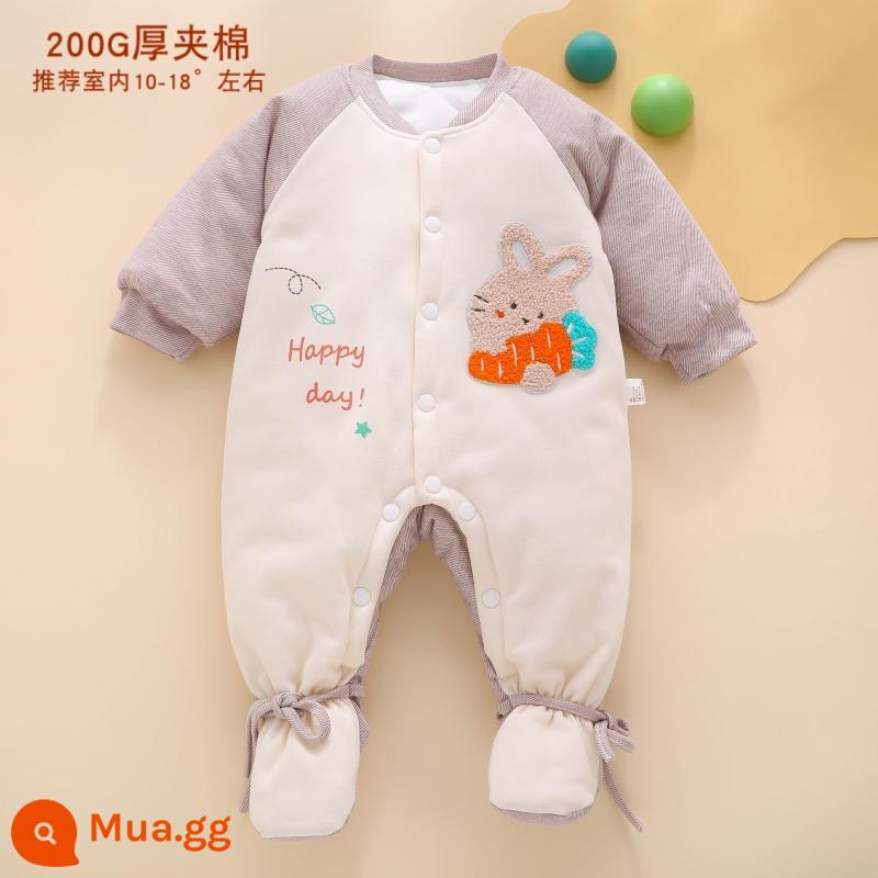 Mùa Đông Cho Bé Jumpsuit Kẹp Cotton Áo Thu Đông Thu Đông Có Đệm Chân Quần Áo Sơ Sinh Mùa Đông Đệm Bông Dày Dặn - [Khóa nhiệt độ dày] Màu cà phê H927