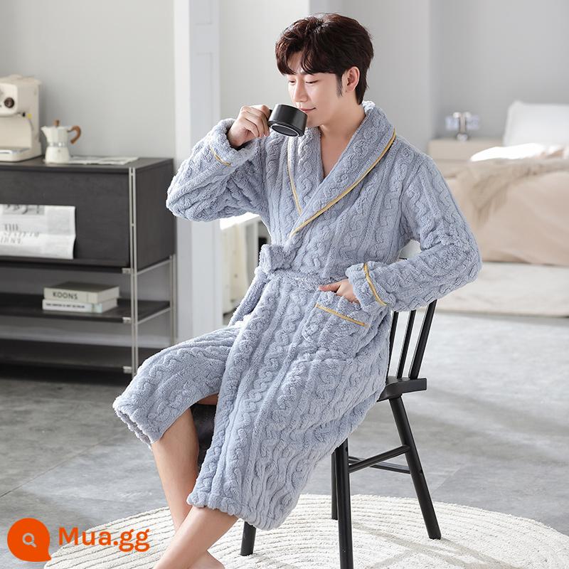 Váy ngủ pyjama mùa đông nữ áo choàng tắm flannel dày mùa xuân và mùa thu cộng với nhung kéo dài cặp đôi nam áo choàng tắm lông cừu san hô - HX-Man 8035-1