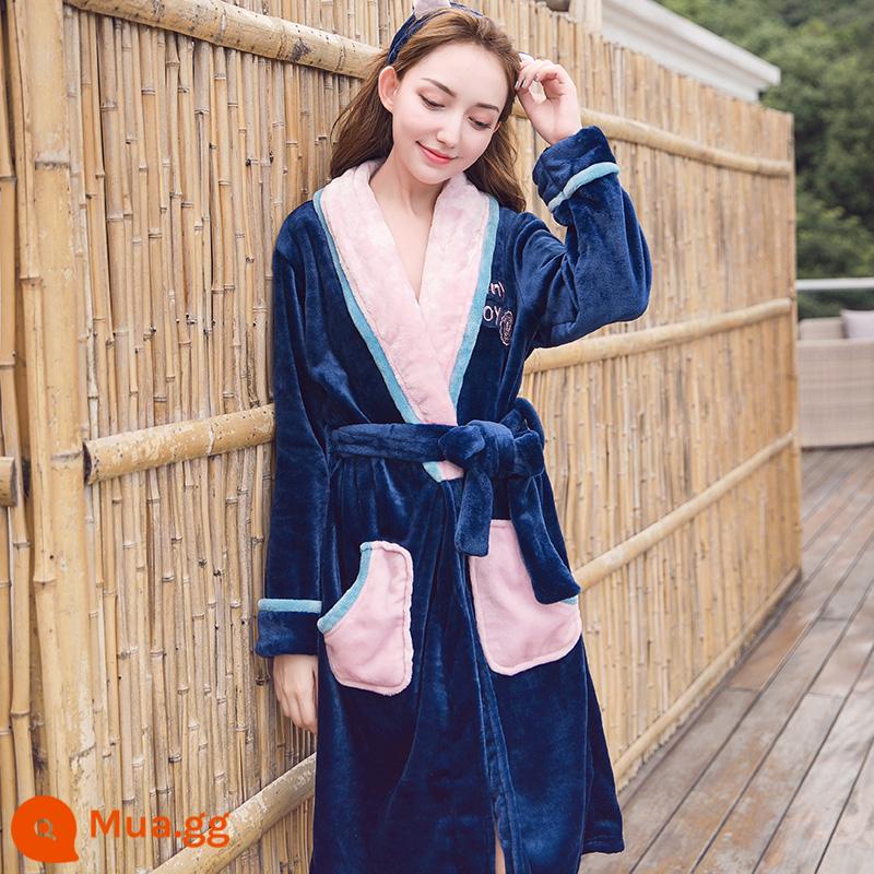 Váy ngủ pyjama mùa đông nữ áo choàng tắm flannel dày mùa xuân và mùa thu cộng với nhung kéo dài cặp đôi nam áo choàng tắm lông cừu san hô - Váy ngủ dát ba màu dành cho nữ