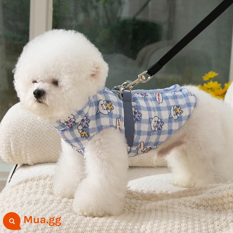 Người nổi tiếng trên mạng con chó con quần áo thu đông vest Teddy Bichon Pomeranian Schnauzer chó nhỏ thú cưng mùa đông ấm áp - Kẻ sọc xanh (có thể kéo được)