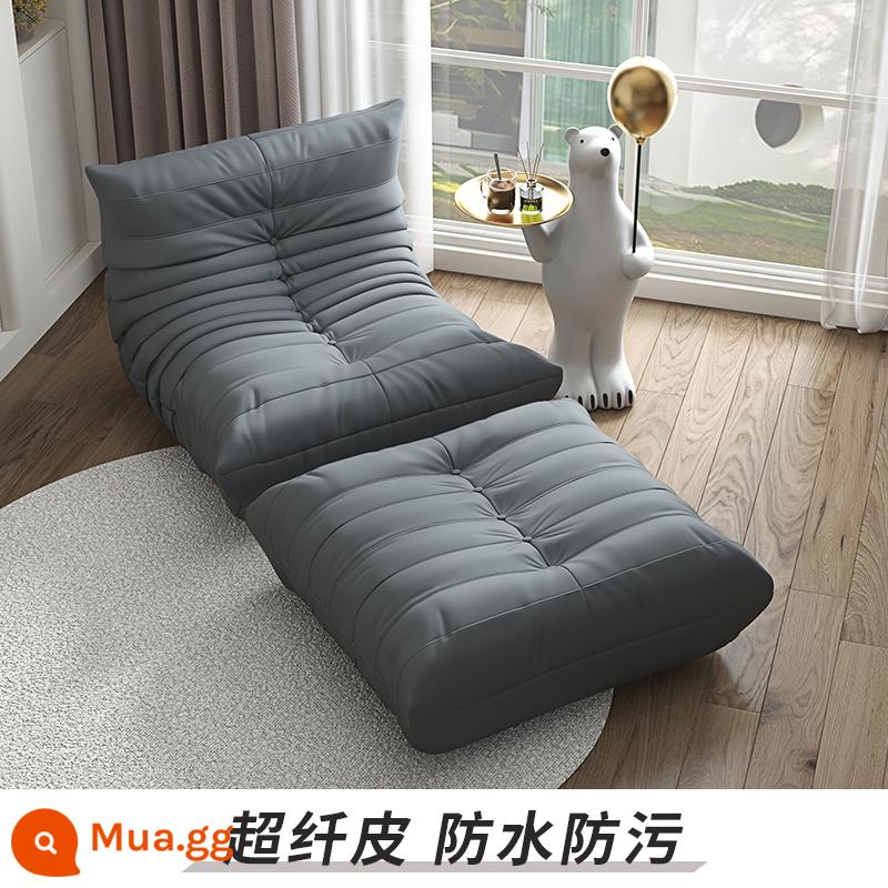 Sofa lười có thể nằm và ngủ sofa sâu bướm ban công chiếu tatami sofa phòng ngủ nhỏ sofa đơn ghế lười - Màu xám [da sợi nhỏ] + bàn đạp