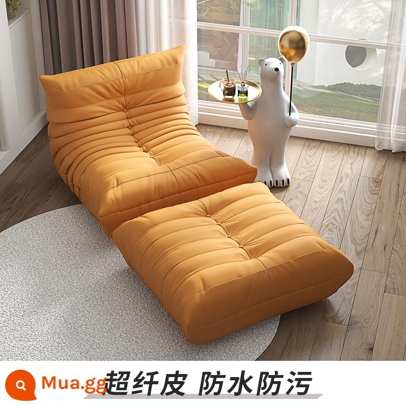 Sofa lười có thể nằm và ngủ sofa sâu bướm ban công chiếu tatami sofa phòng ngủ nhỏ sofa đơn ghế lười - Màu vàng [da sợi nhỏ] + bàn đạp