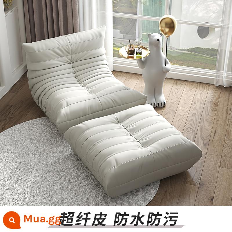 Sofa lười có thể nằm và ngủ sofa sâu bướm ban công chiếu tatami sofa phòng ngủ nhỏ sofa đơn ghế lười - Màu be [da vi sợi]+bàn đạp chân