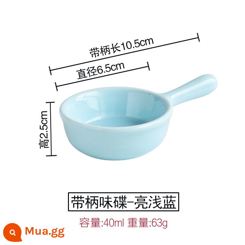 Đĩa gia vị, đĩa nhỏ gia dụng, đĩa sứ sáng tạo mini Nhật Bản chấm salad, sốt cà chua, đĩa dầu giấm - Đĩa đơn tay cầm màu xanh da trời tươi sáng