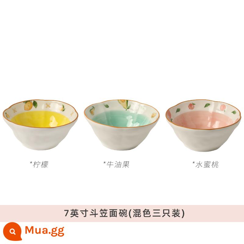 Bát mì ramen Kawashimaya Gia dụng Bát mì ăn liền dễ thương và đẹp mắt Bát canh bằng gốm có giá trị cao Bát lớn Mũ tre Bát mì - Tô mì mũ xô 7 inch (gói ba màu hỗn hợp)