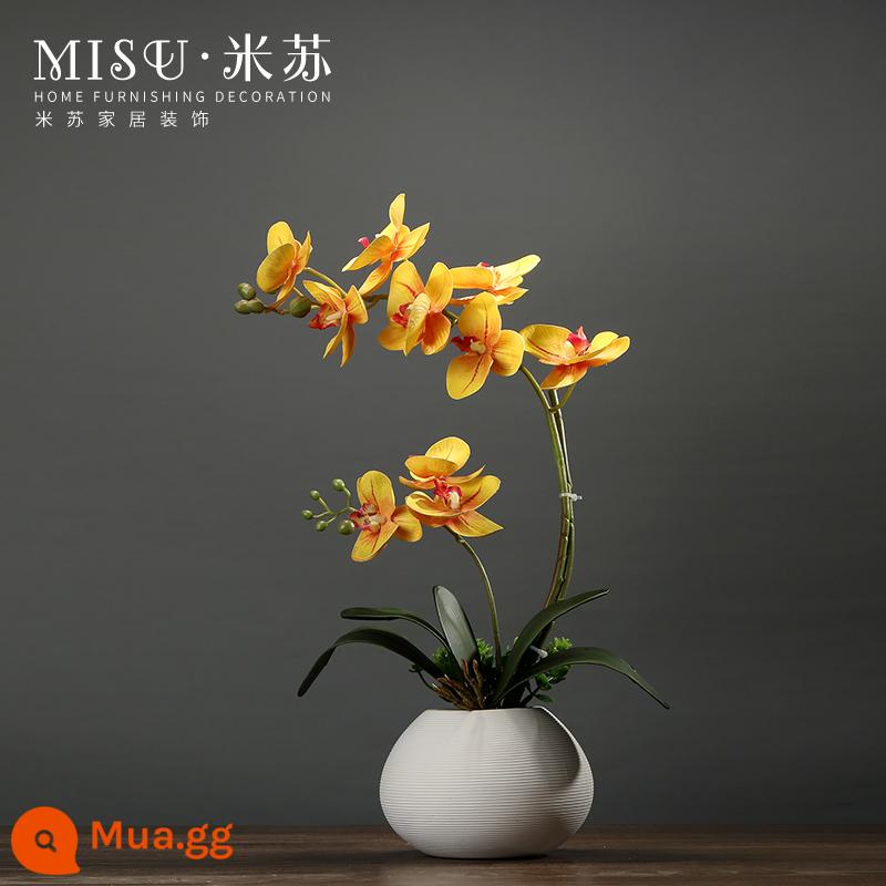 Mô phỏng trung quốc Phalaenopsis lan hồ điệp nghệ thuật thiết lập trang trí phòng khách sáng tạo bàn ăn hoa giả máy tính để bàn chậu nhỏ trang trí - Chai trắng + bộ lan hồ điệp vàng