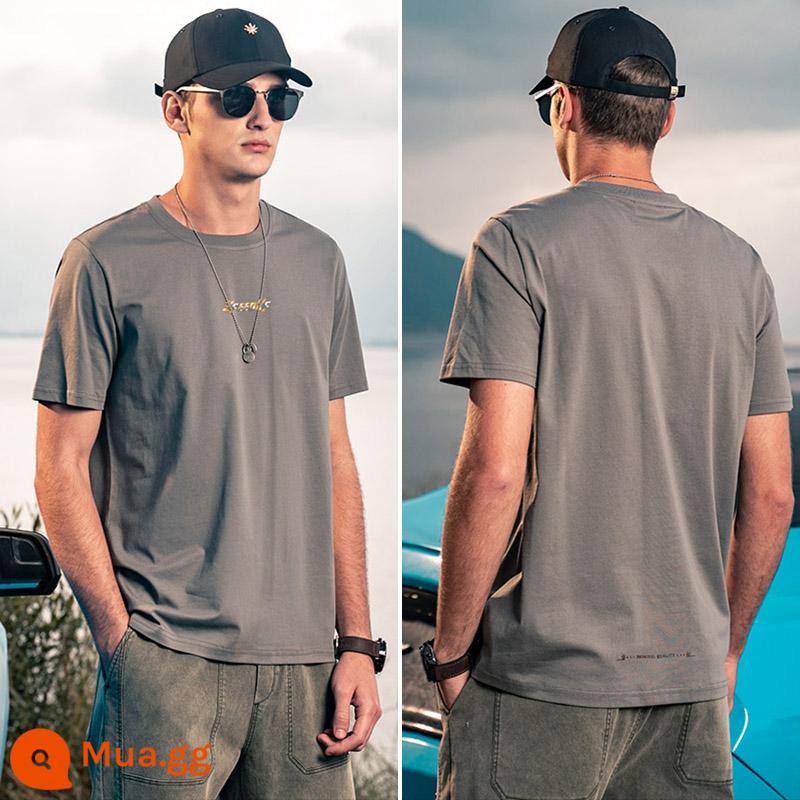 Yingjunlun cotton nam ngắn tay T-shirt thủy triều xu hướng thương hiệu nửa tay chạm đáy áo sơ mi chữ T-shirt quần áo mùa hè cao cấp - T4693 màu xám đậm