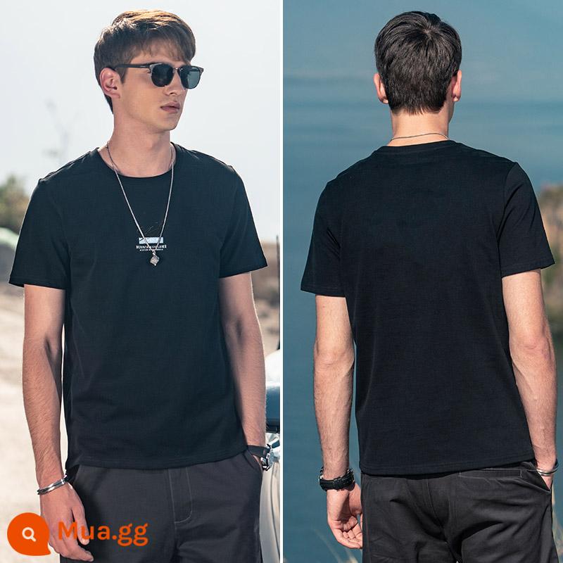 Yingjunlun cotton nam ngắn tay T-shirt thủy triều xu hướng thương hiệu nửa tay chạm đáy áo sơ mi chữ T-shirt quần áo mùa hè cao cấp - T4692 màu đen