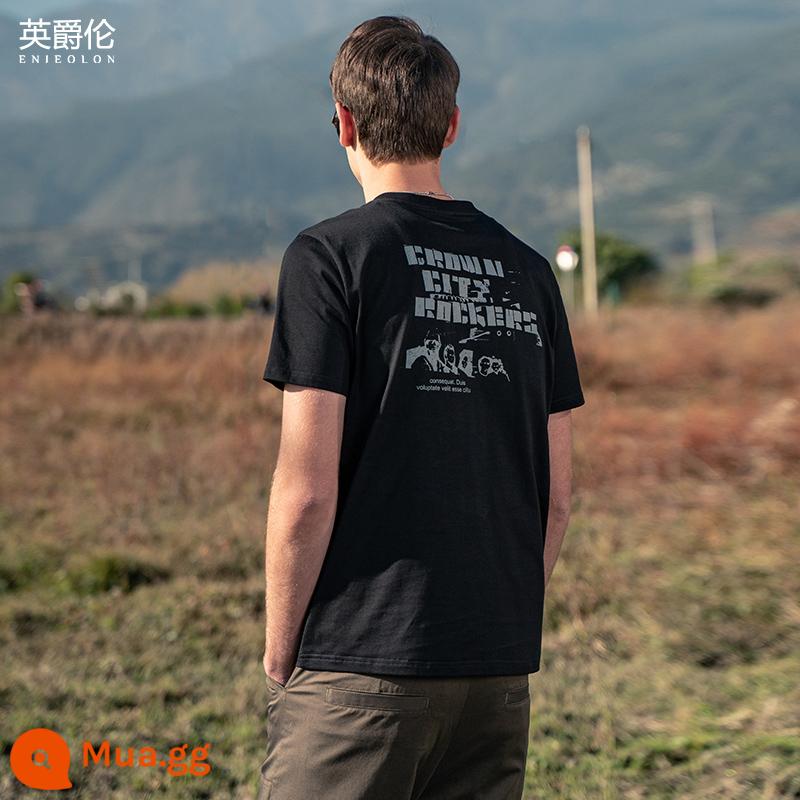 Yingjunlun cotton nam ngắn tay T-shirt thủy triều xu hướng thương hiệu nửa tay chạm đáy áo sơ mi chữ T-shirt quần áo mùa hè cao cấp - đen