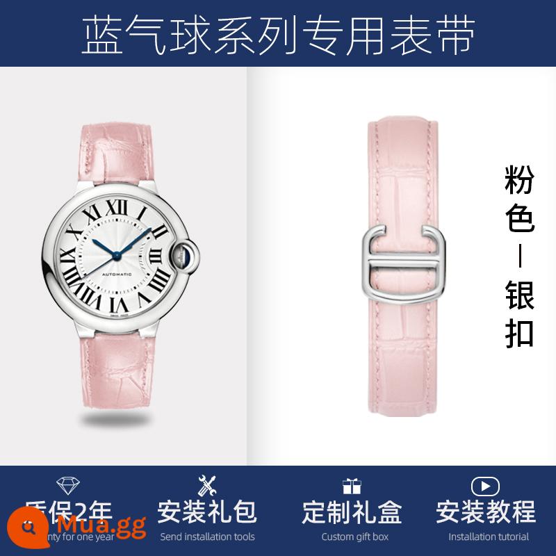 Thích hợp cho dây đeo bóng bay màu xanh Cartier da chính hãng nam và nữ cartier tank ban đầu khóa gập dây đeo notch - Khóa bạc hồng [bảo hành 2 năm + dụng cụ lắp đặt]