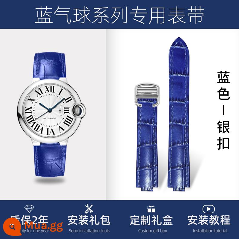 Thích hợp cho dây đeo bóng bay màu xanh Cartier da chính hãng nam và nữ cartier tank ban đầu khóa gập dây đeo notch - Khóa màu xanh bạc [bảo hành 2 năm + dụng cụ lắp đặt]