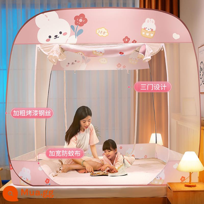 Không cần cài đặt lưới chống muỗi yurt lều chống rơi mô hình trẻ em tài khoản nhà phòng ngủ mới mã hóa dày Vig - Hoa Và Thỏ (Ba Cửa)