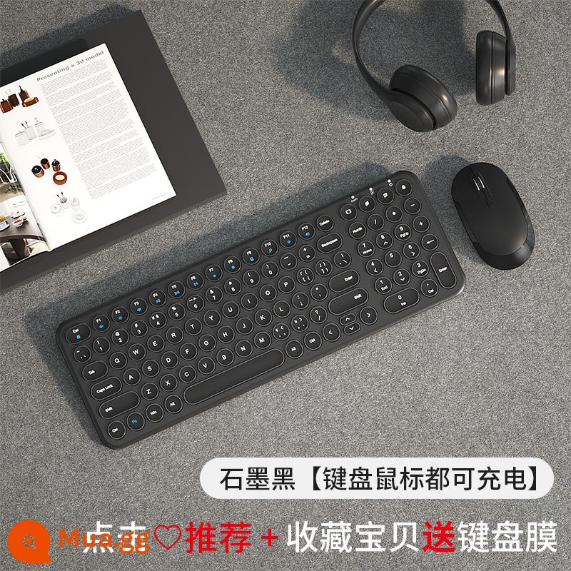 BOW Hangshi có thể sạc lại bàn phím chuột không dây văn phòng tại nhà đánh máy chuyên dụng usb bên ngoài máy tính xách tay máy tính để bàn phím chuột có dây bộ cô gái dễ thương siêu mỏng di động tắt tiếng - Graphite Black [Bộ bàn phím và chuột] Phiên bản có thể sạc lại