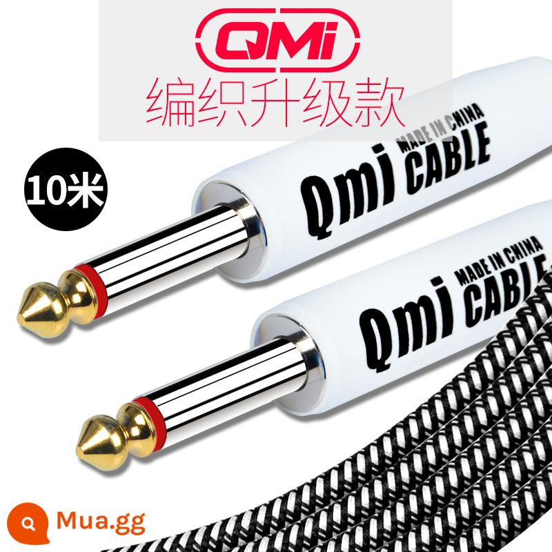 Qmi đàn guitar điện cáp 2 3 6 10 20 mét cáp âm thanh loa bass hộp điện nhạc cụ bằng gỗ giảm tiếng ồn - 10m nâng cấp đen trắng