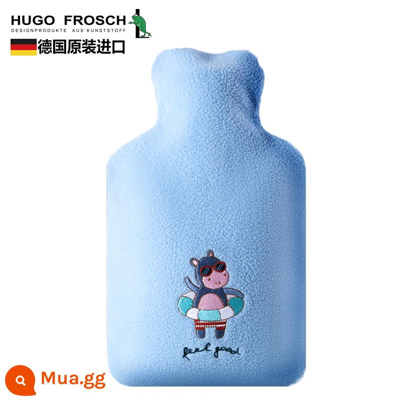 Đức nhập khẩu túi nước nóng xả dày chống cháy nổ HUGO Frosch túi nước nóng lớn chứa đầy nước - Hà mã xanh 1.8L (có áo khoác nguyên bản)