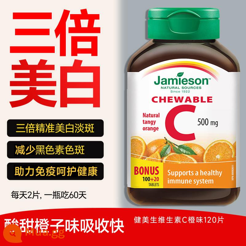 Vitamin C làm trắng và làm sáng vết thâm và vết mụn VC viên thể hình làm trắng răng miệng viên nhai vitamin C jamieson - [Hương cam chua ngọt] Làm trắng và miễn dịch mạnh mẽ [Làm trắng gấp 3 lần, làm mờ vết thâm, trị mụn, vitamin C 120 viên]