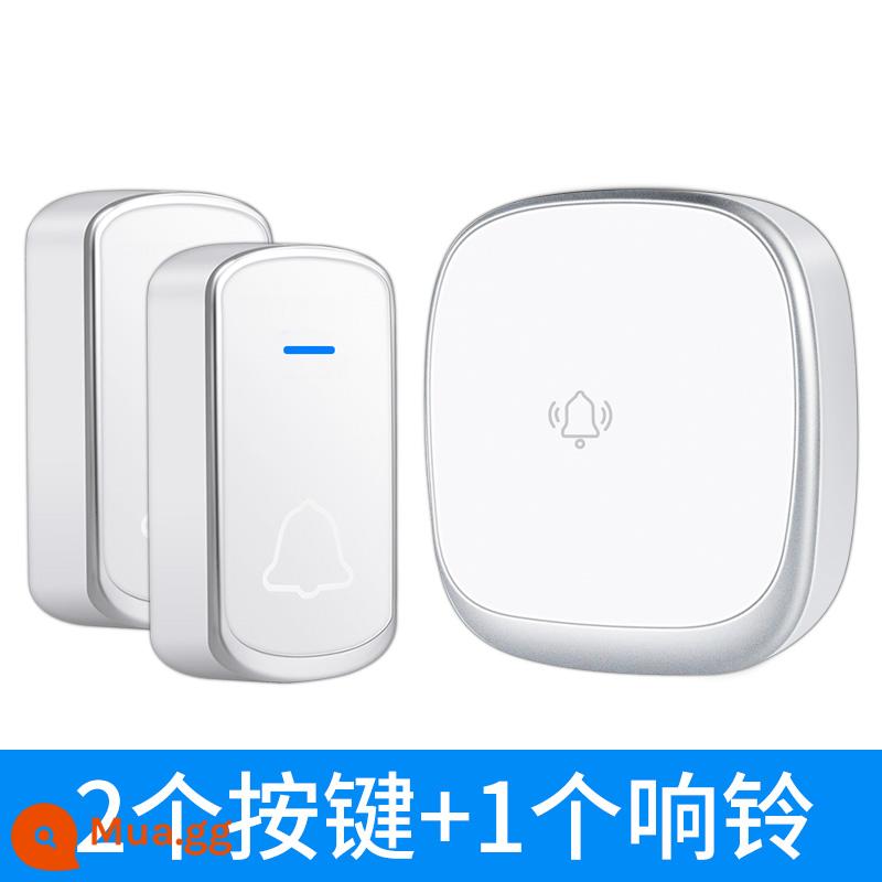 Lựa chọn thông minh của chuông cửa siêu dài không dây tại nhà tự tạo một đến hai plug-in miễn phí điều khiển từ xa điện tử Máy nhắn tin dành cho người già Ling - Viền trắng bạc [2 nút + 1 chuông]