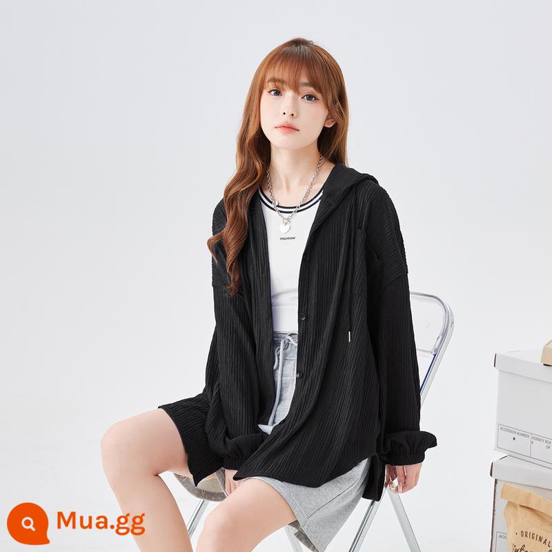 Đường Sư Tử Mùa Hè 2023 Mới Áo Sơ Mi Cardigan Nữ Trắng Tay Dài Có Mũ Xuân Hè Thoáng Khí Áo Khoác Mỏng K - Loại A/đen