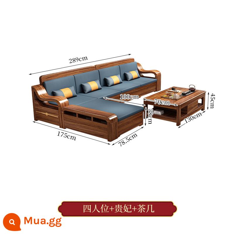 Wujinmi đầy đủ sofa bằng gỗ kết hợp hiện đại ánh sáng phòng khách sang trọng lưu trữ lưu trữ đồ nội thất mới của Trung Quốc - Bốn + phi tần + bàn cà phê (kết hợp giá đặc biệt)