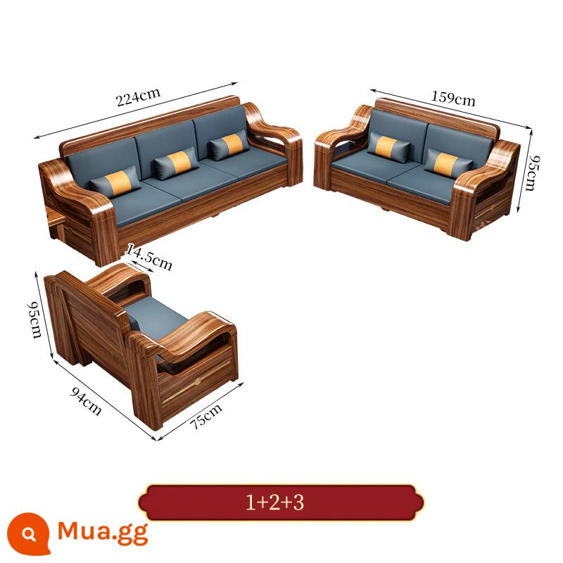 Wujinmi đầy đủ sofa bằng gỗ kết hợp hiện đại ánh sáng phòng khách sang trọng lưu trữ lưu trữ đồ nội thất mới của Trung Quốc - 1+2+3