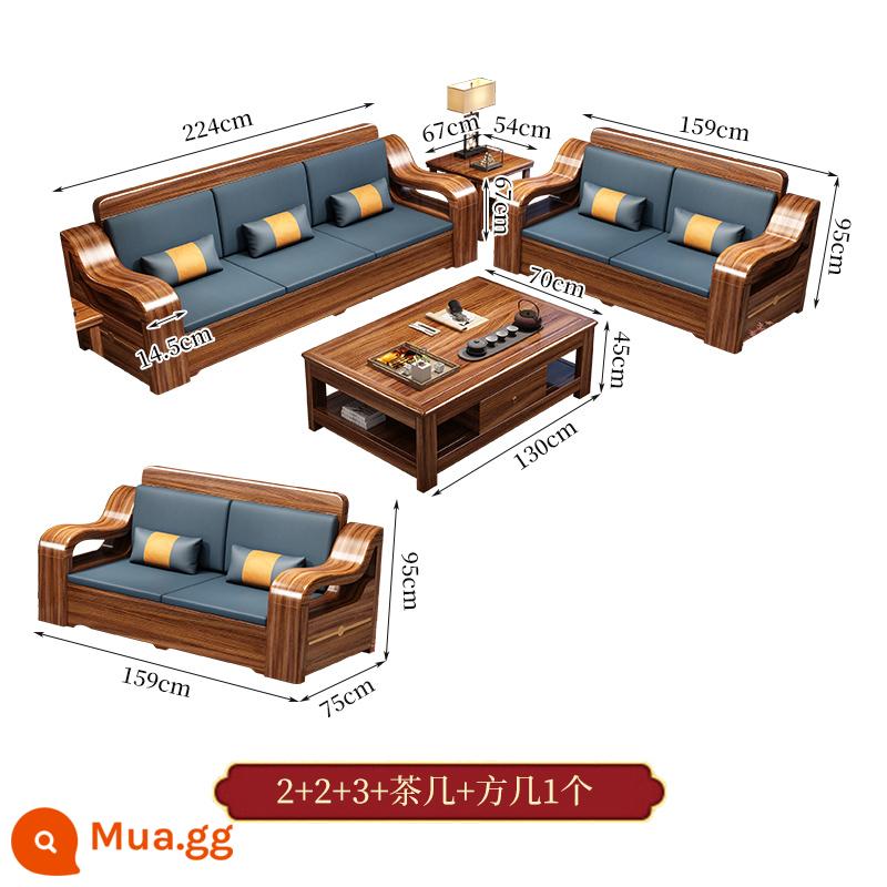 Wujinmi đầy đủ sofa bằng gỗ kết hợp hiện đại ánh sáng phòng khách sang trọng lưu trữ lưu trữ đồ nội thất mới của Trung Quốc - 2+2+3+bàn cà phê+bàn cà phê vuông 1