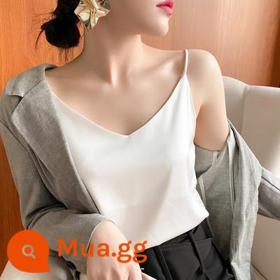 Yếm lụa nữ băng lụa đẹp lưng trắng đen đế trong satin lụa dâu tằm mùa hè cổ chữ V - [vai] trắng