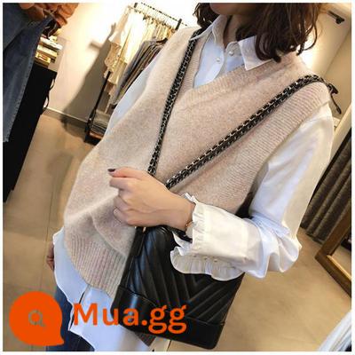 100% cashmere vest nữ dáng rộng cổ chữ V ấm áp không tay size lớn len vest áo len dệt kim áo khoác ngoài mùa thu đông - màu trắng kem