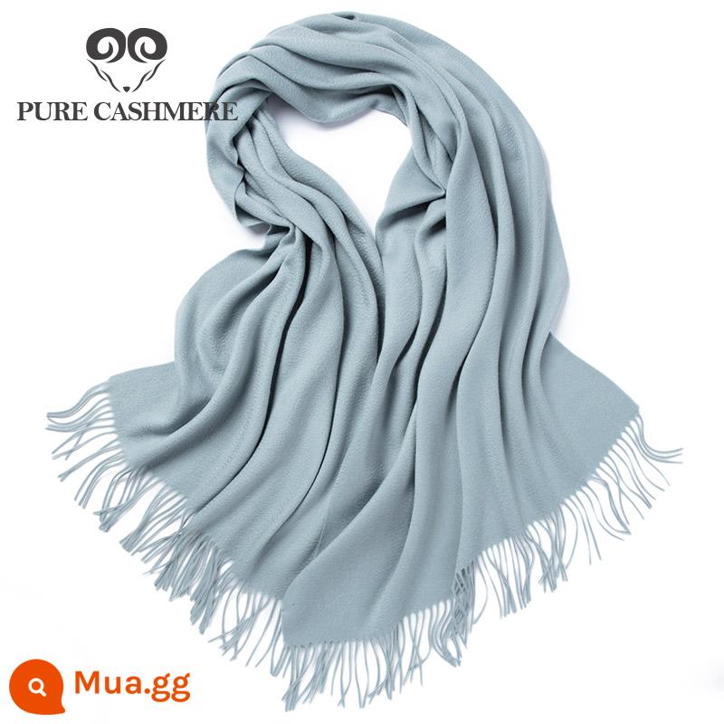 Khăn choàng cashmere 100% cashmere nguyên chất dành cho nữ, mùa thu đông, khăn choàng dày cho nam, mục đích kép, màu trơn, đa năng - trời xanh