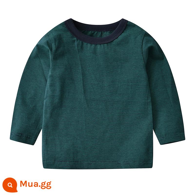 Áo thun dài tay bé trai cotton nguyên chất mùa xuân thu quần áo trẻ em bé gái áo cổ tròn vừa và nhỏ áo phông hoạt hình hợp thời trang cho trẻ em - Dài tay 3218 sọc xanh đậm