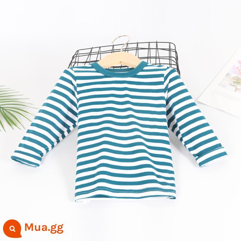 Áo thun dài tay bé trai cotton nguyên chất mùa xuân thu quần áo trẻ em bé gái áo cổ tròn vừa và nhỏ áo phông hoạt hình hợp thời trang cho trẻ em - Áo dài tay tím 3230E sọc xanh hồ