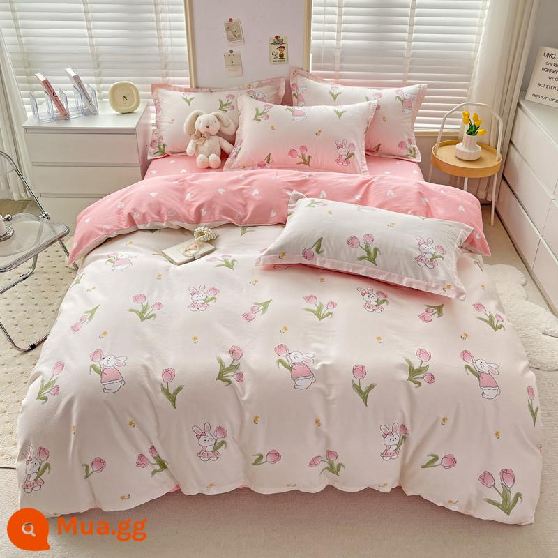 100% cotton Tân Cương vỏ chăn đơn mảnh vỏ chăn cotton 150x200x230 chăn trẻ em đơn 1.5m 180cm2 - thỏ hoa tulip