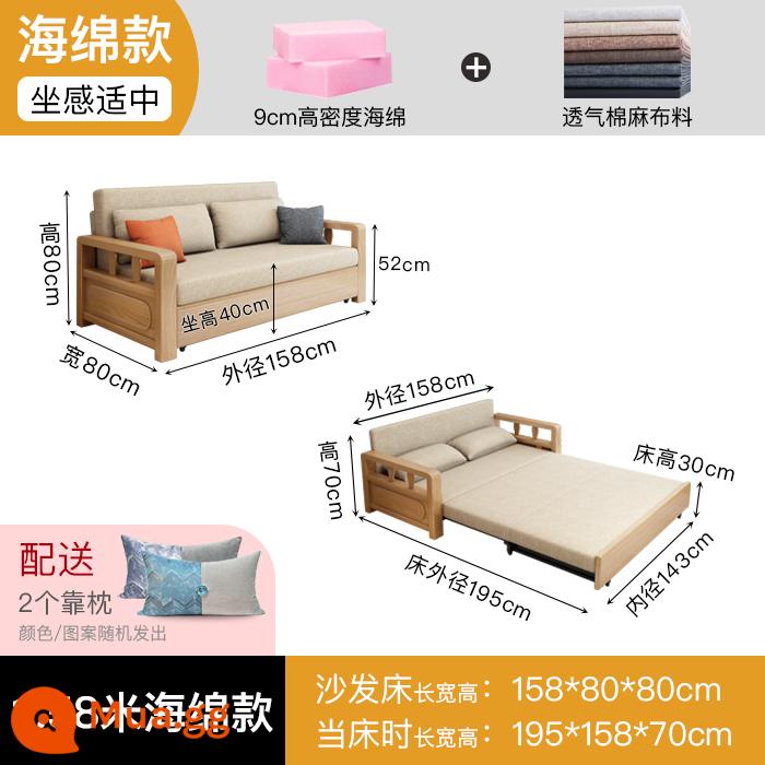 Giường sofa vải ngồi và nằm gỗ đặc sử dụng kép có thể gập lại bằng kính thiên văn phòng khách căn hộ nhỏ đa chức năng đơn và đôi tiết kiệm - Mô hình xốp 1,58m [vui lòng lưu ý màu sắc khi đặt hàng hoặc liên hệ bộ phận chăm sóc khách hàng]