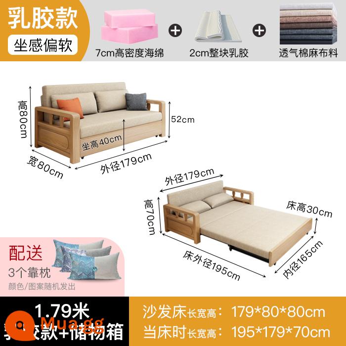 Giường sofa vải ngồi và nằm gỗ đặc sử dụng kép có thể gập lại bằng kính thiên văn phòng khách căn hộ nhỏ đa chức năng đơn và đôi tiết kiệm - Mô hình cao su 1,79 mét + hộp đựng [vui lòng lưu ý màu sắc khi đặt hàng hoặc liên hệ bộ phận chăm sóc khách hàng]