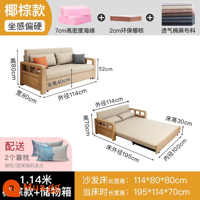 Giường sofa vải ngồi và nằm gỗ đặc sử dụng kép có thể gập lại bằng kính thiên văn phòng khách căn hộ nhỏ đa chức năng đơn và đôi tiết kiệm - Mô hình màu nâu dừa dài 1,14 mét + hộp đựng [vui lòng ghi chú màu sắc khi đặt hàng hoặc liên hệ bộ phận chăm sóc khách hàng]