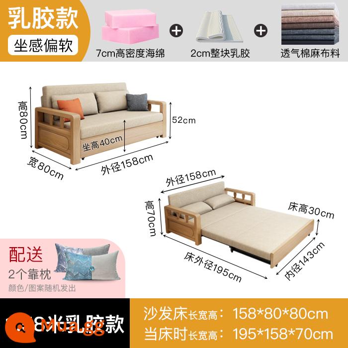 Giường sofa vải ngồi và nằm gỗ đặc sử dụng kép có thể gập lại bằng kính thiên văn phòng khách căn hộ nhỏ đa chức năng đơn và đôi tiết kiệm - Mẫu cao su 1,58 mét [vui lòng lưu ý màu sắc khi đặt hàng hoặc liên hệ bộ phận chăm sóc khách hàng]