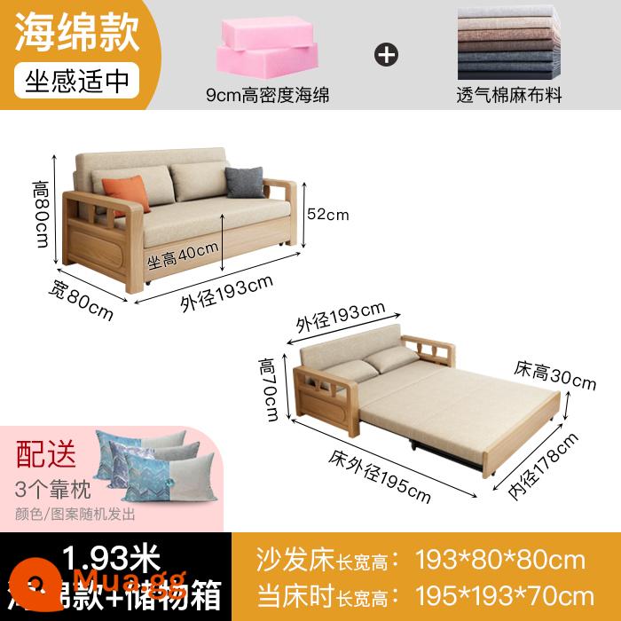 Giường sofa vải ngồi và nằm gỗ đặc sử dụng kép có thể gập lại bằng kính thiên văn phòng khách căn hộ nhỏ đa chức năng đơn và đôi tiết kiệm - Mô hình xốp 1,93m + hộp đựng [vui lòng lưu ý màu sắc khi đặt hàng hoặc liên hệ bộ phận chăm sóc khách hàng]