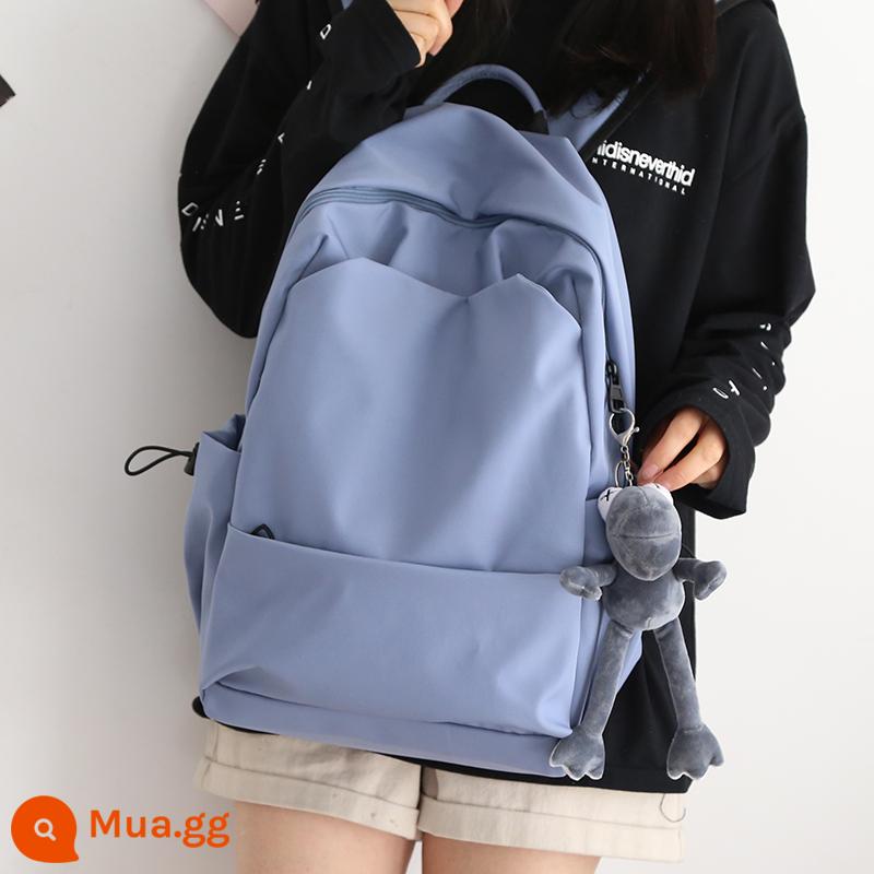 NR Mori Large -capacity Pure Color Backpack Phiên bản tiếng Hàn Barbuds nam giới trung học nữ sinh học Pepsie College - Ếch mắt to màu xanh + xám